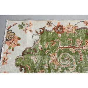 Tapis vintage, tapis turc 5,1x8,3 pieds, tapis en laine vert et blanc à imprimé animal - Product Image 4