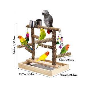 Parc de jeux en bois pour l'entraînement et le jeu des oiseaux, avec perchoir pour perroquet, structure d'escalade, plateau amovible et mangeoires en acier inoxydable - Product Image 2
