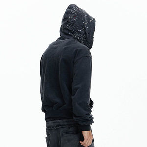 Sweat à capuche respirant à fermeture éclair sur le devant, en coton 100% vintage, lavé à l'acide, orné de cristaux en strass, diamant d'hiver - Product Image 6