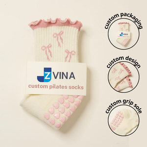 Calcetines Deportivos de Algodón Puro y Bambú, con Diseño de Lazos y Logotipo Personalizado, Antideslizantes, para Yoga y Pilates, Fabricante para Venta al Por Mayor - Product Image 1