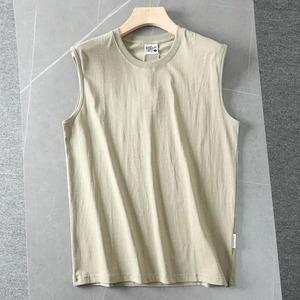Summer New American Sleeveless O-neck Solid Color T-shirt <b>Men's</b> Fashion 100% Cotton Washed Casual Sports Fitness <b>Basketball</b> <b>Vest</b> - Product Image 5