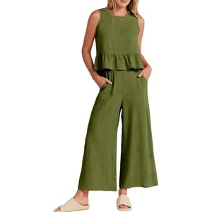 <strong>2025</strong> Summer 2 Pieces Sets Women Casual Outfits <strong>Fashion</strong> Solid Vest And Pants Sets Elegant High Waist Wide Leg Matching Suit <strong>Cloth</strong>