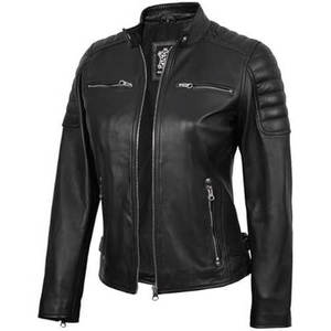 Chaqueta de cuero acolchada negra para mujer - Product Image 1