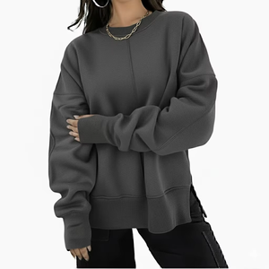 Sweat-shirt oversize pour femme, streetwear, 100% coton, tissu tricoté doux, logo sur le devant, facile à porter, style décontracté, automne-hiver - Product Image 1