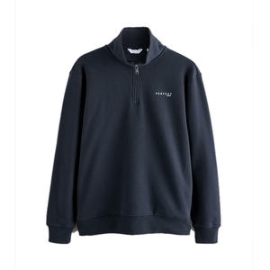 Sweat à capuche décontracté bleu marine à demi-fermeture éclair 500 grammes Logo personnalisé 100% coton respirant Streetwear Vente en gros avec logo personnalisé - Product Image 4