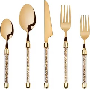 Ensemble de couverts de luxe écologiques en acier inoxydable argenté poli miroir, cuillère, couteau, fourchette dorés, compatibles lave-vaisselle - Product Image 2