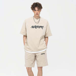 เสื้อยืดผ้าแคนวาสสำหรับผู้ชายผ้าฝ้ายบ็อกซี่ไหล่100% ระบายอากาศได้ดี - Product Image 1