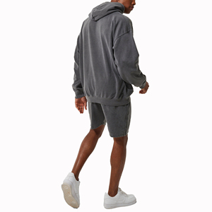 Survêtement surdimensionné personnalisé vente en gros avec impression au soleil pour hommes survêtement deux pièces ensemble short et sweat à capuche délavés à l'acide - Product Image 3