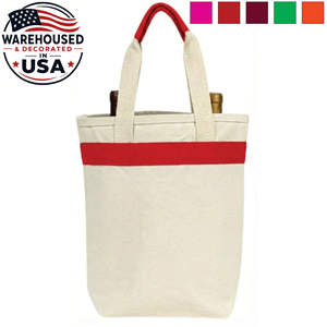 Bolsa de Lona a Rayas para 2 Botellas de Vino, con Cierre de Hebilla y Asa Larga, para Viajes, Bodas y Regalos - Product Image 1