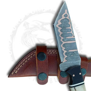 Couteau à lame fixe en cuivre Damas Tanto personnalisé fait à la main pour Camping randonnée bois corne de cerf chasse avec gaines personnalisées - Product Image 6