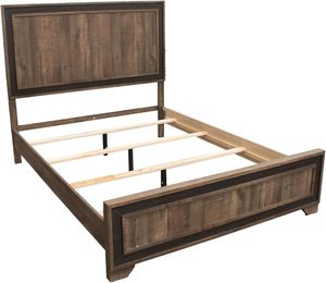 Cama Queen Size moderna con cabecero de panel alto Madera rústica maciza en estilo de diseño tradicional marrón roble - Product Image 1