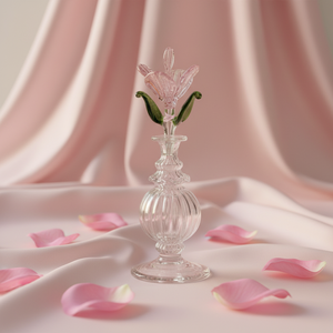 LW80 Glass Perfume Bottle, Miniature Blossom Vial, High-Clarity Ribbed Body with Hand-Fused 3D Floral <b>Stopper</b> for Pure Oud - Product Image 1
