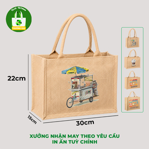 Sac de courses en jute Truong Gia 30x22x15cm, imprimé café vietnamien, réutilisable - Product Image 3