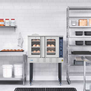 Four à convection commercial LP à un seul niveau, 38 pouces, taille standard 56x44, avec roulettes, 54 000 BTU, pour boulangerie, capacité 617 lb, plaque de cuisson incluse (fausse plaque de cuisson) - Product Image 3