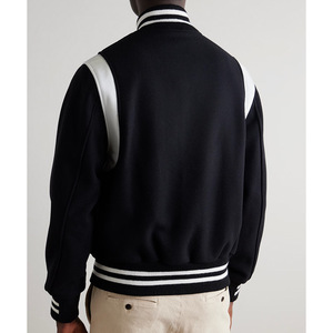 แจ็กเก็ตเลตเตอร์แมนมีฮู้ดของผู้ชายวินเทจผ้าคอตตอนปักลายด้วยกำมะหยี่แขนสีขาว - Product Image 3