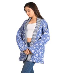 Chaqueta de algodón acolchada bohemia de Invierno para mujer Diseño vintage reversible Cierre de botón floral Bolsillos estampados Longitud corta - Product Image 2