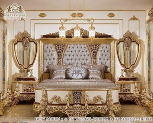 Lit en bois blanc avec couronne royale de style royal, nouveau design, lit en teck de style royal luxueux, lit en bois massif sculpté avec couronne pour la chambre à coucher - Product Image 4