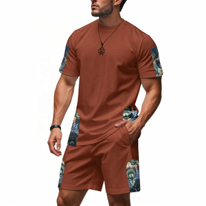 Men's Green Color Blocking Breathable Polyester/Cotton T-Shirt and Shorts <b>Set</b> Crew Neck Quick Dry <b>Knitted</b> Casual Summer Outfit - Product Image 5