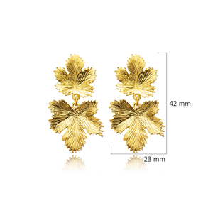 22K Plaqué Or Forme Élégante Feuille Conception Turc À La Main En Gros Vintage Boucles D'oreilles En Argent Sterling 925 Bijoux - Product Image 2