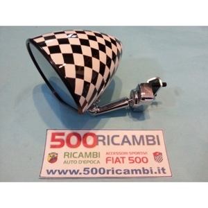 Rétroviseurs de voiture de marque générique, coniques, chromés, à double douille avec motif à carreaux pour Fiat 500 et 126 - Product Image 1