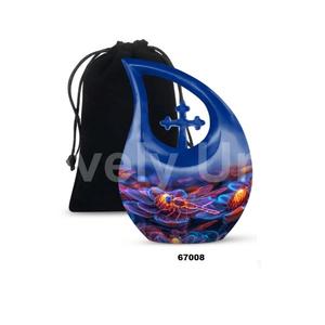 Urne adulte de crémation de libellule de goutte de larme de croix noire pour les cendres humaines avec le sac libre de velours - Product Image 2