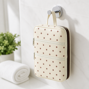 Polka Dot <b>Makeup</b> Bag Large Capacity Portable <b>Travel</b> Cosmetic <b>Case</b> with Compartments and Hanging Feature - Product Image 2
