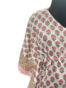 Caftan de style bohème rose doux pour femmes bloc à la main imprimé Design floral léger traditionnel indien coton tissu robes décontractées - Product Image 5