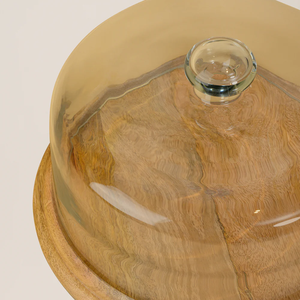 Round Handmade Acacia/Mango Wood <b>Glass</b> Cloche Cake <b>Dome</b> Food Display Cover Home Centerpiece Restaurant Table Decoration Buffet - Product Image 3