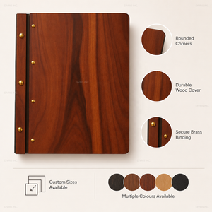 Cubierta de Menú de Madera Marrón con Remaches de Latón para Restaurantes y Hoteles - Product Image 4