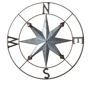 Оцинкованный железный компас, Настенный декор, табличка, знак, современное металлическое настенное искусство, настенный декоративный медальон по низкой цене