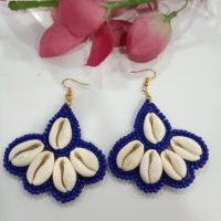 Anting-anting cangkang Cowrie buatan tangan dengan manik-manik biru kait emas perhiasan menjuntai Boho untuk pakaian pantai musim panas etnik dan perayaan