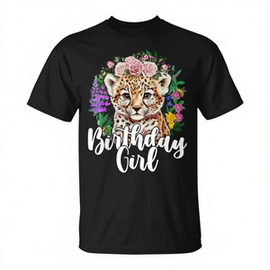 Camiseta de Cumpleaños con Estampado Floral de Animales del Zoológico para Niñas, Camiseta Promocional de Cumpleaños con Estampado de Guepardo para Niñas - Product Image 2