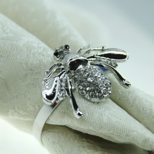 Elegante servilletero de abeja plateada con brillo de cristal para Decoración de mesa Formal, eventos de boda, acento de comedor de Hotel - Product Image 1