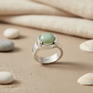 Women's 925 <b>Silver</b> Round Green Gemstone Cluster <b>Ring</b> 18K Rose Gold with Geometric <b>Statement</b> Design Daily Wear Fine Jewelry - Product Image 1