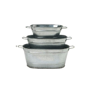 Cozy Core Set of 3 Galvanized Oval Planter With <b>Side</b> Handle Best Design Flower Planter Use for Garden Decoration - Product Image 1