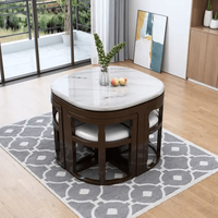 Chaises de table de restaurant en teck massif avec plateau en marbre, revêtement de haute qualité, couleur Duco noire, utilisation intérieure/extérieure
