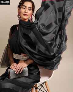 Georgette-ropa de vestir étnica india, blusa de seda satinada con diseño elegante, Saree DE TRABAJO Zalar con Bangloriy - Product Image 4