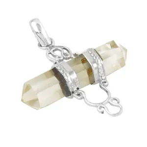 Pendentif Charme Solitaire en Argent 925 avec Cristal Citrine, Style Bohème Thème Géométrique, pour Usage Quotidien, Bijou Unisexe - Product Image 3