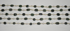Perle blanche plaquée or de qualité supérieure et chaîne de chapelet de perles ovales vertes naturelles, chaîne de perles en fil métallique pour la fabrication de bijoux - Product Image 2