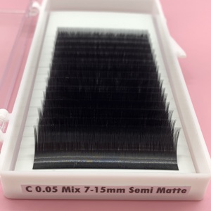 Extensiones de pestañas de gran volumen de fibra PBT coreana, ventiladores hechos a mano de rizo completo Individual clásico, aspecto Natural semimate - Product Image 3