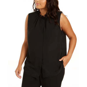 Camicetta Senza Maniche da Donna Calvin Klein con Collo a Volant, Ricamata in Popeline e Chiffon, Taglia XL, Top da Ufficio Nero per Signore - Product Image 1