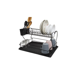 Estante para platos de acero inoxidable de por vida, cesta para platos, estante de doble placa, revestimiento de plástico térmico negro para Cocina - Product Image 1