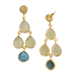 Premium Brass Cluster <b>Earrings</b> Gold Plated Raw Natural Stone Design High Polish Gold Plated Boho Chic Design Bulk Export - Product Image 2