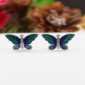 Pendientes de Mariposa de Acero Inoxidable Hechos a Mano para Mujer - Joyería de Moda Romántica Azul y Verde para Fiesta - Product Image 1