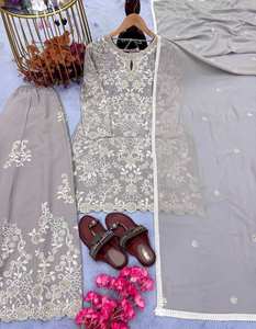 Modern Women Heavy Faux Georgette Kurti Plazzo Dupatta Set with Stylish Traditional Designer Ethnic Touch for Weddings Parties - Product Image 3