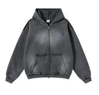 Nouvelle mode Double fermeture éclair Vintage Hoodies personnalisé Streetwear acide fermeture éclair lavé 450 GSM pull à capuche