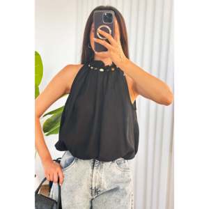 Blouses noires en gros avec col perlé et design ballon - Jaune - Product Image 1