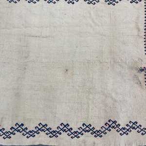 พรมขนาด 3.2x3.8 ฟุต, พรมตุรกีโบราณ, พรมขนสัตว์ลายสัตว์สีขาวน้ำเงิน - Product Image 4