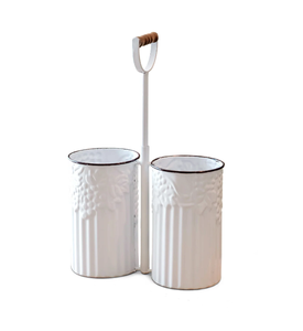 Elegante soporte para utensilios de metal blanco con relieve de uva 2 compartimentos Precio a granel Reposapiés para cucharas y clips para macetas - Product Image 1