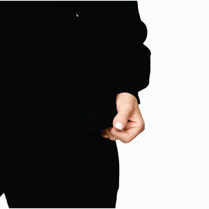 Sudadera con Capucha Extra Grande para Mujer, Corte Holgado, 80% Algodón, 20% Poliéster, Diseño Lineal Arqueado, Color Negro - Product Image 5